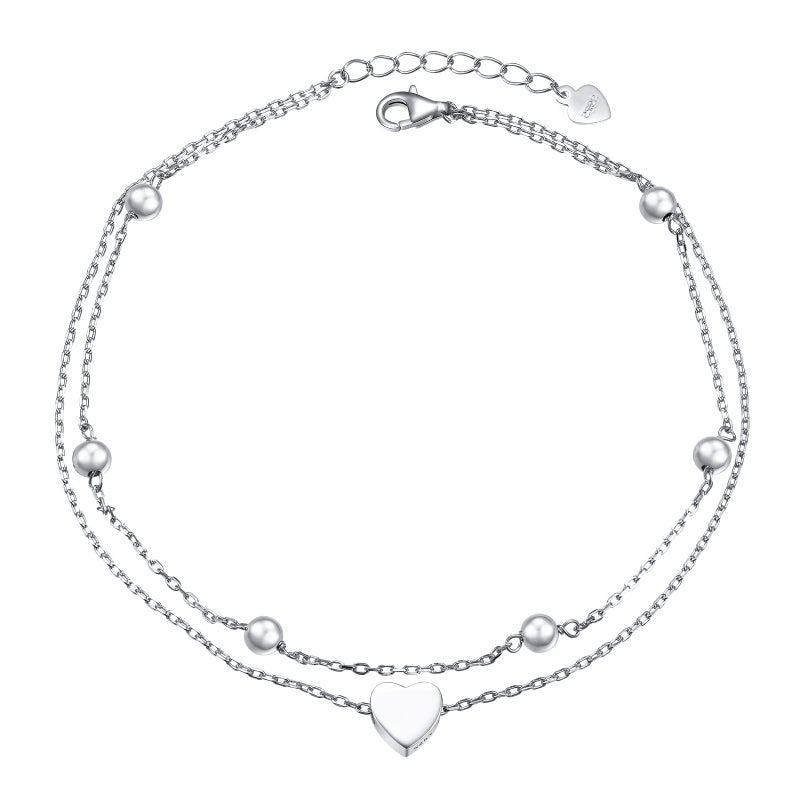 FLYOW Anklet for Women S925 Sterling Silver Adjustable Foot Beaded Heart Charm Ankle Bracelet Anklets Jewelry 10 11 Inch - Image 1